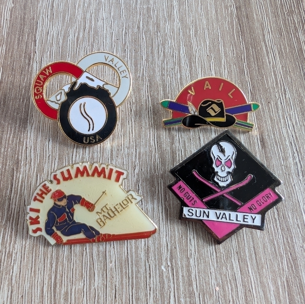 Pinnacle Designs Ski Resort Pins Lot Of 4 Sun Valley Vail Squaw Valley Bachelor